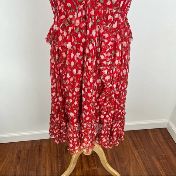 The Kooples Red Floral Tie Strap Ruffle Babydoll Dress Size 3 US M - Picture 3 of 7